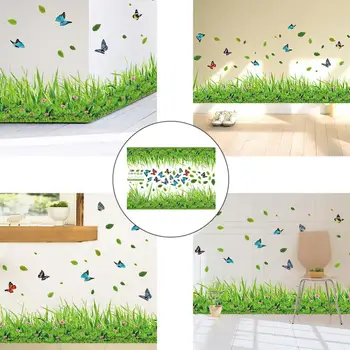 ירוק דשא פרפר פרחים פנלים קיר PVC מדבקות חדר בבית מדבקות דקור