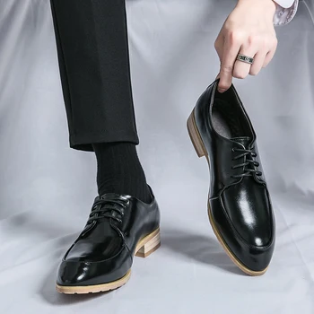 אוקספורד נעלי גברים שחור לבן תחרה למעלה עגול הבוהן מעור עסקים Mens נעלי שמלה גודל 38-46 משלוח חינם