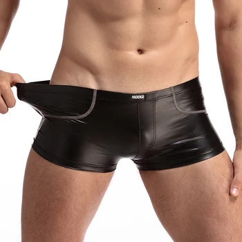 Mens רך תחתונים דמוי עור, תחתוני בוקסר תחתונים סקסי זכר נוח באיכות גבוהה בוקסר