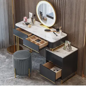 בבית המודרני שידה משולבת יהירות שולחן ריהוט חדר שינה, הלבשה שולחן וכיסאות יצירתית מעץ מלא שולחן איפור