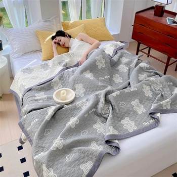 מגבת, שמיכה על הספה טהור חוט כותנה שמיכה צבע צהוב חתול מודפסות חולצות משובצות למיטה בגודל קווין קיץ כיסוי מיטה/שמיכת הטלאים.