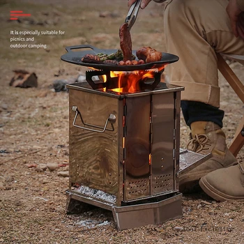 21 חיצוני קמפינג תנור עץ קל משקל מתקפל מנגל לפיקניק להסרה שריפת עץ מרובע תנור נירוסטה
