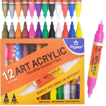 אמנות סמן צבע אקרילי עטים 12 צבעים צבע אקרילי טושים עטים עם טיפ בינוני טיפ(0.7 מ 