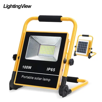 100W נייד חיצוני השמש זרקור LED עובד אור פנס קמפינג עם Built-in סוללת ליתיום נטענת
