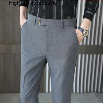 2023 Slim Fit גברים שמלה מכנסיים אופנה פסים אנכיים החליפה אופנת רחוב באורך קרסול המשרד מכנסיים רשמית 29-36