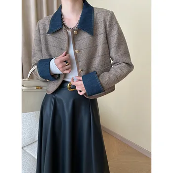 איכות גבוהה צרפתית משובצת קצר קוריאה גרסה נשים מעיל טוויד נקבה עיצובים הגיוני מקסימום