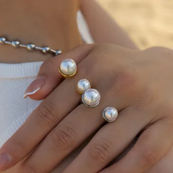 אופנה מסביב הבארוק פרל הטבעת לנשים בציר פתח מתכוונן האצבע טבעות זהב 18K מצופה צד תכשיטים מתנות 2023