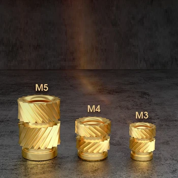 100pcs הליכי מוסיף M2.5x4x3.5 M2.5x5x3.5 פליז זהב מוצק תיקון PCB הרכבה אלקטרוניקה הזרקה האומים המשושים