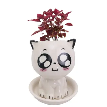 גן מצויר חתול בצורת עסיסי סירים יצירתי הבעות פנים חתול סיר הצמח מתאים לשימוש ביתי Office גן, דלפק אספקה