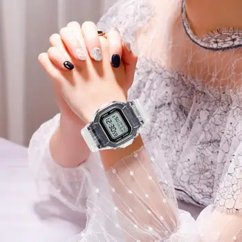 זוהר שעון ספורט שעון דיגיטלי קטן מרובע שקוף רצועת בנות התלמידים אלקטרוני שעון מתנה Dropshipping שעונים