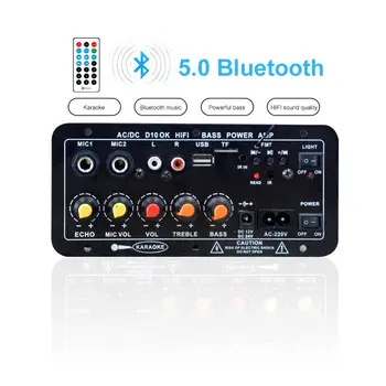 AC 220V 12v 24v 200W דיגיטלי סטריאו Bluetooth לוח מגבר סאב וופר כפול מיקרופון קריוקי, מגברים עבור 8-12 אינץ רמקול