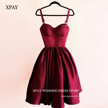 XPAY קו קצר יין אדום לנשף שמלות ערב רצועות מתוקה מיני פשוטה שמלת קוקטייל אירוע רשמי שמלות