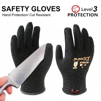 1 חבילה של חתך עמידים כפפות עם רמה 3 הגנה על בטיחות עבודה עם כפפות ניילון עמיד & פיברגלס מתאים
