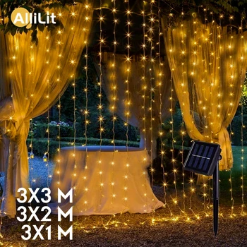 AlliLit LED אורות השמש חוצות הביתן וילון פיות מנורה עמיד למים מסיבת גן חצר זר חג מולד קישוט