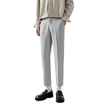2023 קוריאה סגנון אופנה חליפת מכנסיים גברים מכנסיים ארוכים טהור כפתורים אביב קיץ מזדמנים מכנסיים בצבע אחיד בגדים Y402