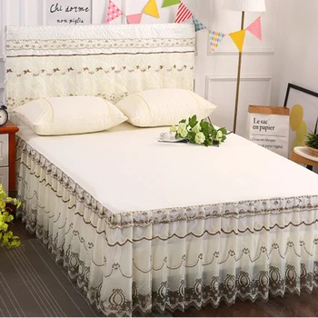 סגנון קוריאני קפלים החצאית למיטה עם הציפית מוצקים כיסוי מזרן המצעים מצויד במיטה גיליון יחיד כפול גודל הטקסטיל לבית