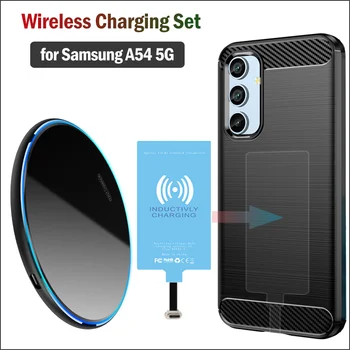 צ ' י טעינה אלחוטית עבור Samsung Galaxy A54 5G A546 מטען אלחוטי+Type-C טעינה מקלט מתאם+רך TPU מקרה