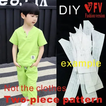 בגדים דפוס בגדי ילדים מכותנה, פשתן שרוול קצר שני חלקים סט חיתוך ציור 1:1 גופני דפוס CTH17