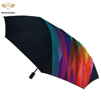דולפין 3 קיפול אוטומטי מטרייה גיאומטרית אמנות נייר שחור מעיל, מטריה Ligthweight עמיד רוח מטריות עבור גבר, אישה.