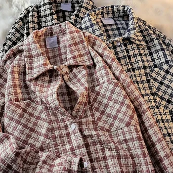אלף ציפורים לבדוק את הז ' קט נשים באביב ובסתיו החדש הגירסה הקוריאנית של אופנה רטרו משבצות חופשי טוויד מזדמן קרדיגן