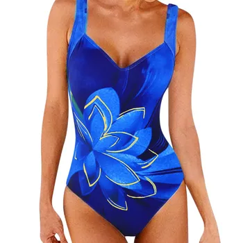 פרחוני הדפסה חתיכה אחת של בגדי נשים גבוה המותן הנשית Monokini בגדי ים V-צוואר הבגד ים Floweer Beachwear Feminino Praia