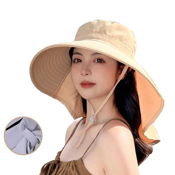 הקיץ חיצוני שמש כובע עם הקוקו חור כובע נשים רחב שוליים כובע חוף כובע צעיף דייג כובע הגנת UV מצחיית הכובע