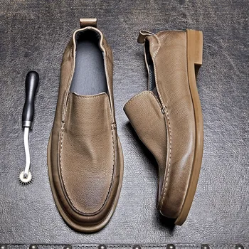 עור רך Mens העסק נעלי יוקרה עור אמיתי עבודת יד בסגנון החדש להחליק על נוח גבר שמלת נוהג חברתי נעליים