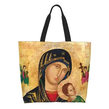 גבירתנו של התמידי לעזור מצרכים תיק קניות תיק הקתולית מרי הבתולה בד קונה תיק כתף גדול קיבולת תיקים