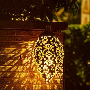 מופעל סולארית LED מרוקאי תלוי פנס רטרו מרוקאי תבנית הקרנת מנורת גינה חיצונית עיצוב פיות אור קיט