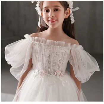 פרח ילדה שמלות פשוט שטוח צווארון הטקס הראשון הולדת בנשף החתונה החלום מתנה לילדים בגדים מותאמים אישית