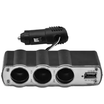 3-שקע מצית מפצל 12V המכונית לשקע חשמל מתאם עם כבל USB יציאות טעינה מטען לרכב עבור רוב מכונית או אופנוע