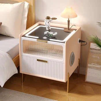 מודרני לבן חכם השידה נייד Led עץ אחסון רב-תכליתי השידה יהירות Kawaii שולחן דה Chevet ריהוט חדר שינה