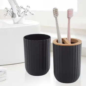 5 יח ' /סט אביזרי אמבטיה סט מחזיק מברשת שיניים קרם מתקן שטיפת פה מגש כוס סבון כלים גיאומטריים, מראה עץ
