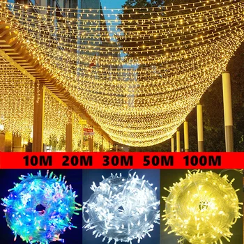 100 מטר 50 מטר 30M 10M חג Led אורות חג המולד עבור מסיבת החתונה הביתה חיצוני LED אורות מחרוזת גרלנד פיות תאורה לקישוט