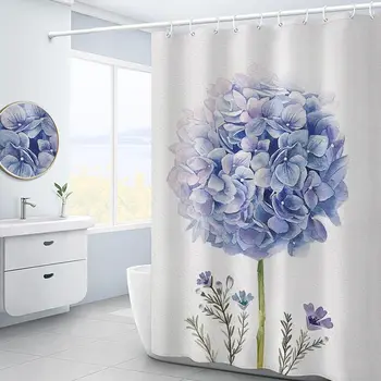 סגול הידראנגאה פרח לבן וילון מקלחת נוף 3D ירוק צמח עמיד למים פוליאסטר אמבטיה וילונות אמבטיה עיצוב מסך