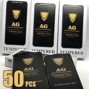 50pcs AG זכוכית מחוסמת OG סרט מלא כיסוי מגן מסך פרמיה עבור iPhone 15 Pro מקס 14 + 13 Mini 12 11 XS XR-X 8 7 SE