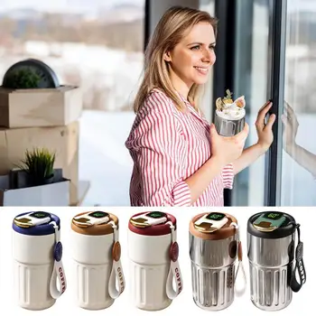 חכם ואקום הבקבוק נירוסטה ואקום תרמוסים כוס קפה עם חכם LED תצוגת טמפרטורה עבור נסיעות חם או קר לשתות.