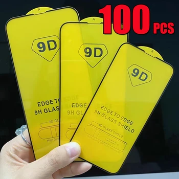 100pcs 9D מלא דבק כיסוי 9H מזג זכוכית מסך קולנוע Protetcor עבור iPhone 15 Pro מקס 14 + 13 Mini 12 11 XS XR-X 8 7 SE