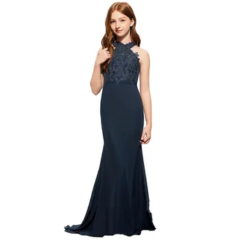 YZYmanualroom Junior שושבינה שמלה חצוצרה בת ים אפסר רכבת לטאטא שיפון תחרה שמלת ערב חדש אלגנטי שמלות נשף