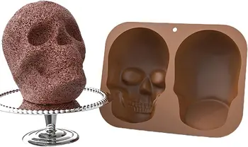 2 יח 'סיליקון הגולגולת עוגת עובש,3D שלד הראש תבניות לעוגה | Non-Stick הגולגולת סיליקון תבניות עבור DIY שוקולד, ג' לי, ג קרח