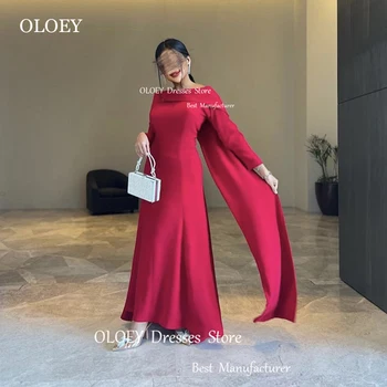 OLOEY פשוטה אדום הסעודית ערבית, נשים שמלות ערב ארוכות שרוולים באורך קרסול שמלות לנשף רשמי מסיבת שמלת וינטג'