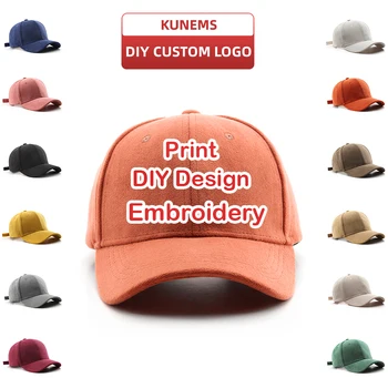 KUNEMS DIY מותאם אישית רקמה כובעי בייסבול אופנה זמש קאפ לנשים וגברים של המותג עיצוב לוגו הדפסה על כובעים יוניסקס הסיטוניים