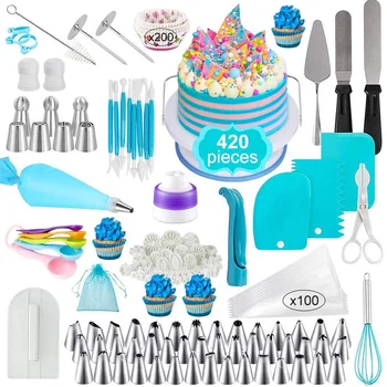 420PCS לקשט עוגה כלים מרית ערכת סיר מאפה כלים לעיצוב עוגת אביזרים פונדנט צנרת תיק חרירי להגדיר
