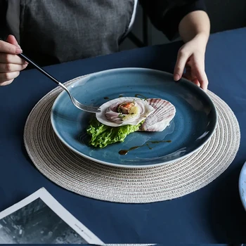 ערב צלחת קרמיקה רטרו צפון אירופה המערבית מזון גדולות צלחת סטייק בצלחת יצירתי צלחת במסעדה מטבח, כלי שולחן