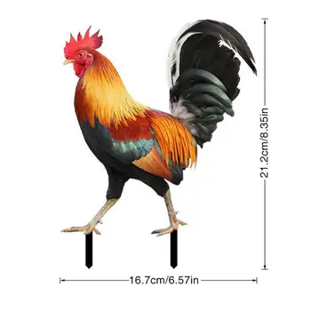 2D שטוח גינה תרנגול עיצוב 1Pcs אקריליק תרנגולת חיה שטוח פסל קישוט הגן על שדות גינות, פארקים, מלונות
