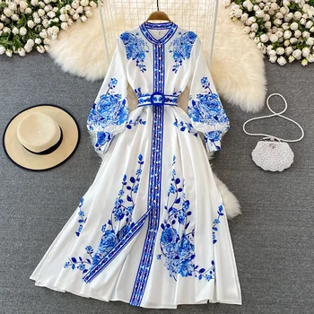 שמלות פרחוניים עבור נשים שרוול ארוך אופנת רחוב, אופנה שמלה רזה מידי Fairycore לחצן 'הדפס' 2023 חדש האביב שמלת הקיץ