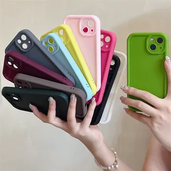 צבע מוצק אמרי חלבית טלפון סיליקון קייס לאייפון 15, 14, 13, 12, 11 Pro מקס XS X XR 8, 7 פלוס שחור מגן במקרה רך