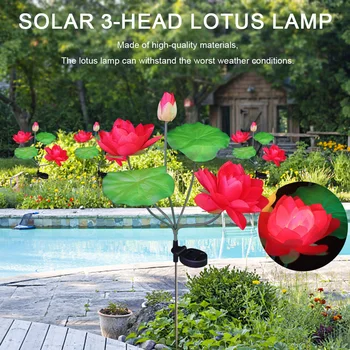 2 חבילות גן לוטוס אורות IP65 עמיד למים סולאריים דקורטיביים פרחים אורות מציאותי עם 3 פרחים בגינה, בחצר תפאורה