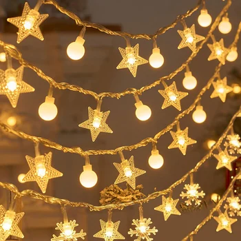 עץ חג המולד פתית שלג LED מחרוזת אורות עץ חג מולד תפאורה פיות תאורה תליון חוטים קישוטים הביתה מסיבת השנה החדשה 2024