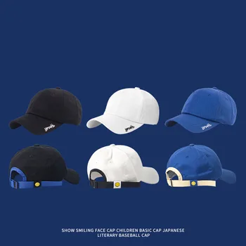 קוריאני חיוך חמוד רקום כובעי בייסבול עבור גברים ונשים התאמת צבעים מגוונים רך העליון כותנה קליין כחול כובע השמש